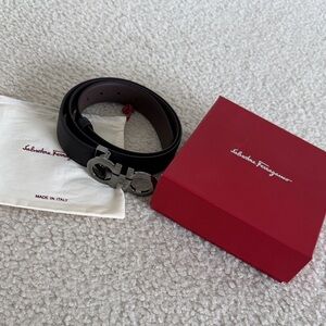 Salvatore Ferragamo Black Leather Belt with Silver Buckle